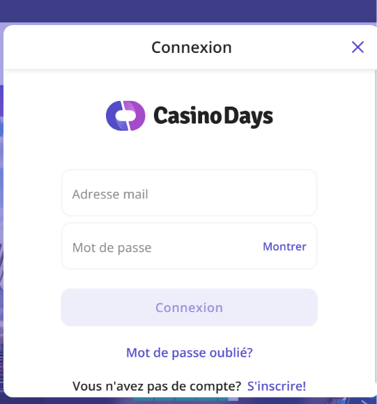 fenêtre contextuelle de connexion aux jours de casino